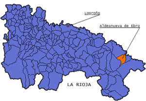 Mapa de La Rioja indicando la localización de Aldeanueva de Ebro